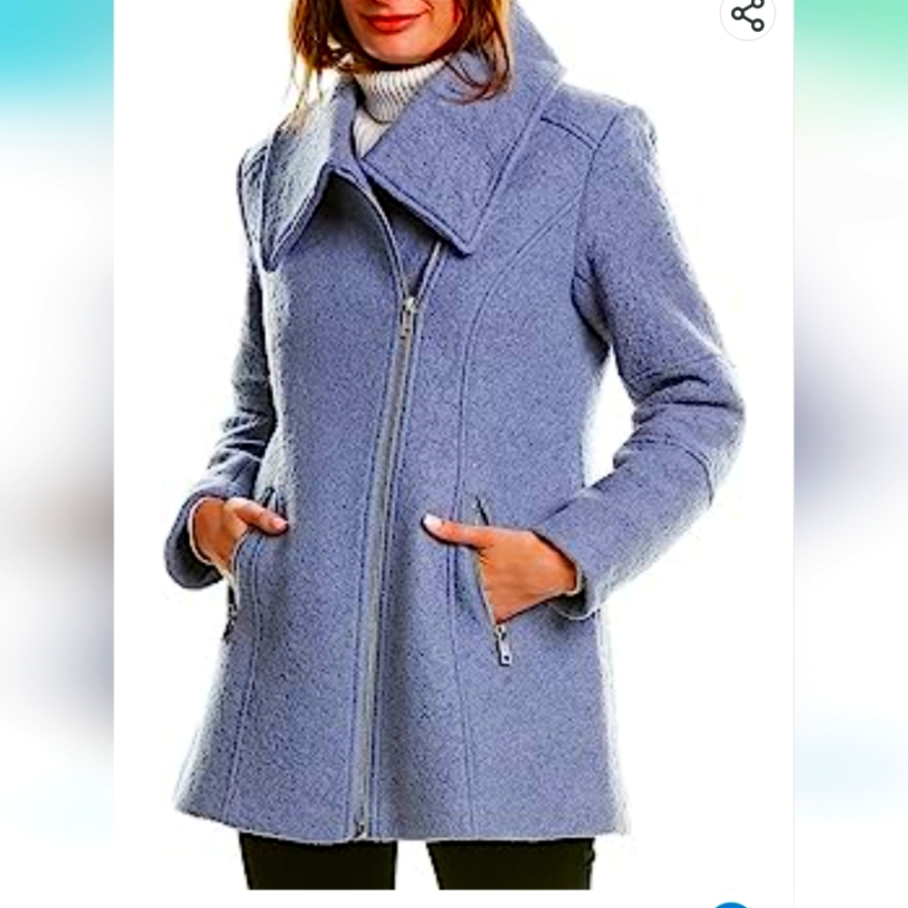 Kenneth Cole Women's Plus  Asymmetrical Pressed Boucle Wool Swing Back Coat  XXL